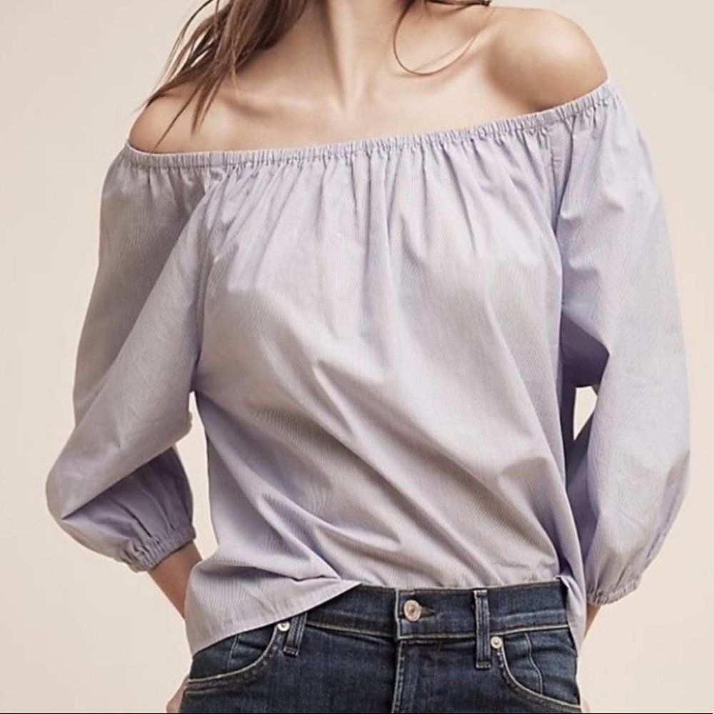 Anthropologie Maeve Poplin Off the Shoulder Pinstripe Top Size S